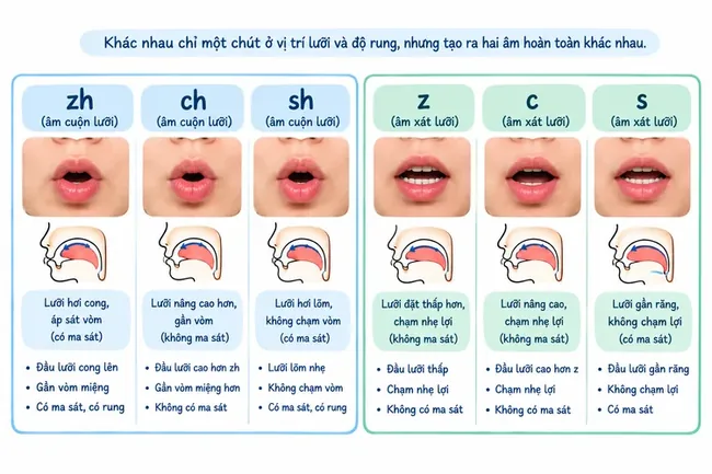 Sơ đồ cơ chế khẩu hình và luồng hơi trong phát âm tiếng Trung chuẩn